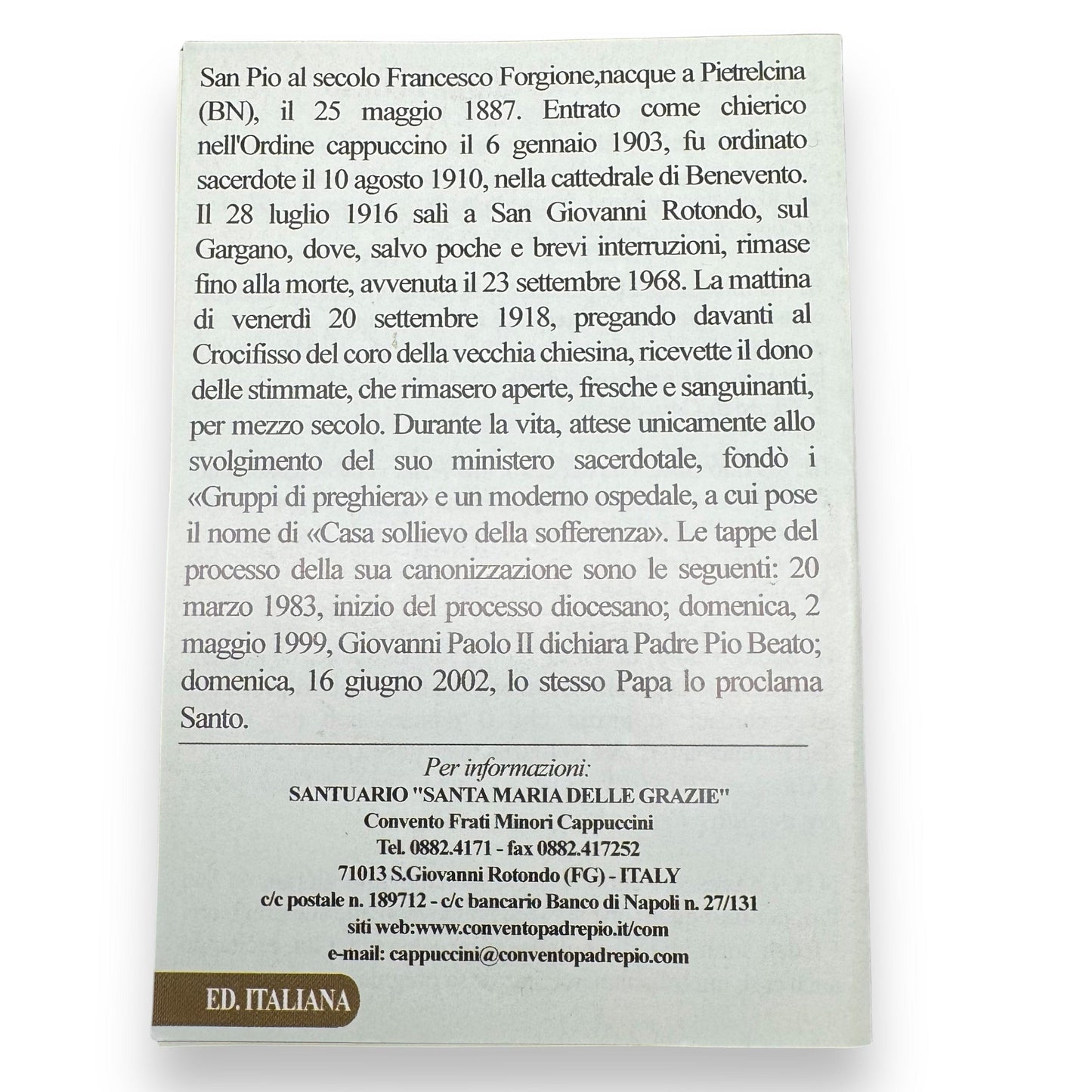 Padre Pio Holy Card - St. Pio vintage Prayer Card | Catholically