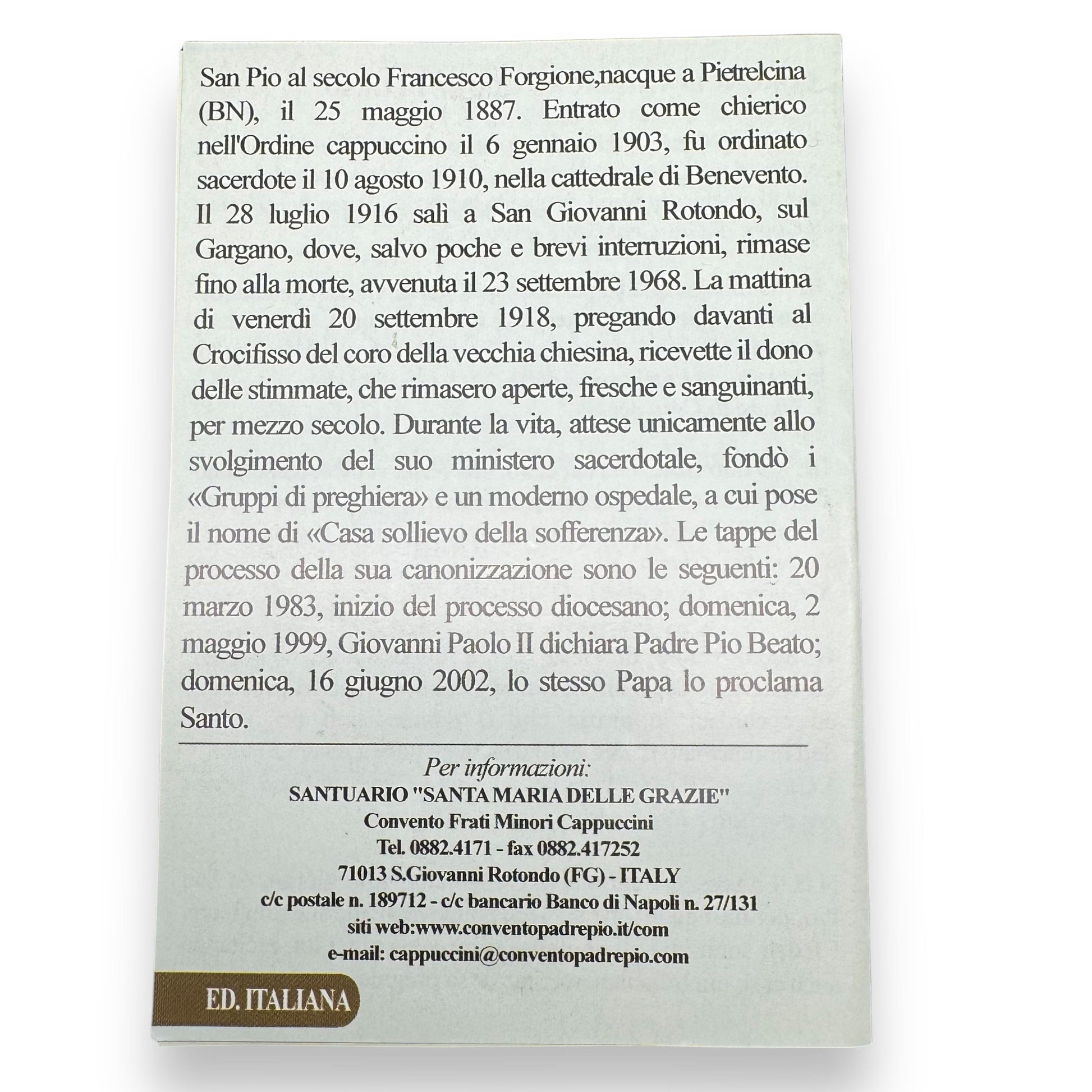 Padre Pio Holy Card - St. Pio vintage Prayer Card | Catholically