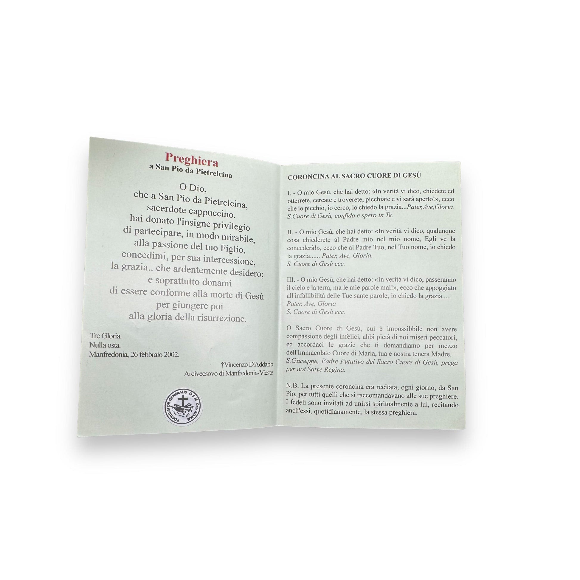 Padre Pio Holy Card - St. Pio vintage Prayer Card | Catholically