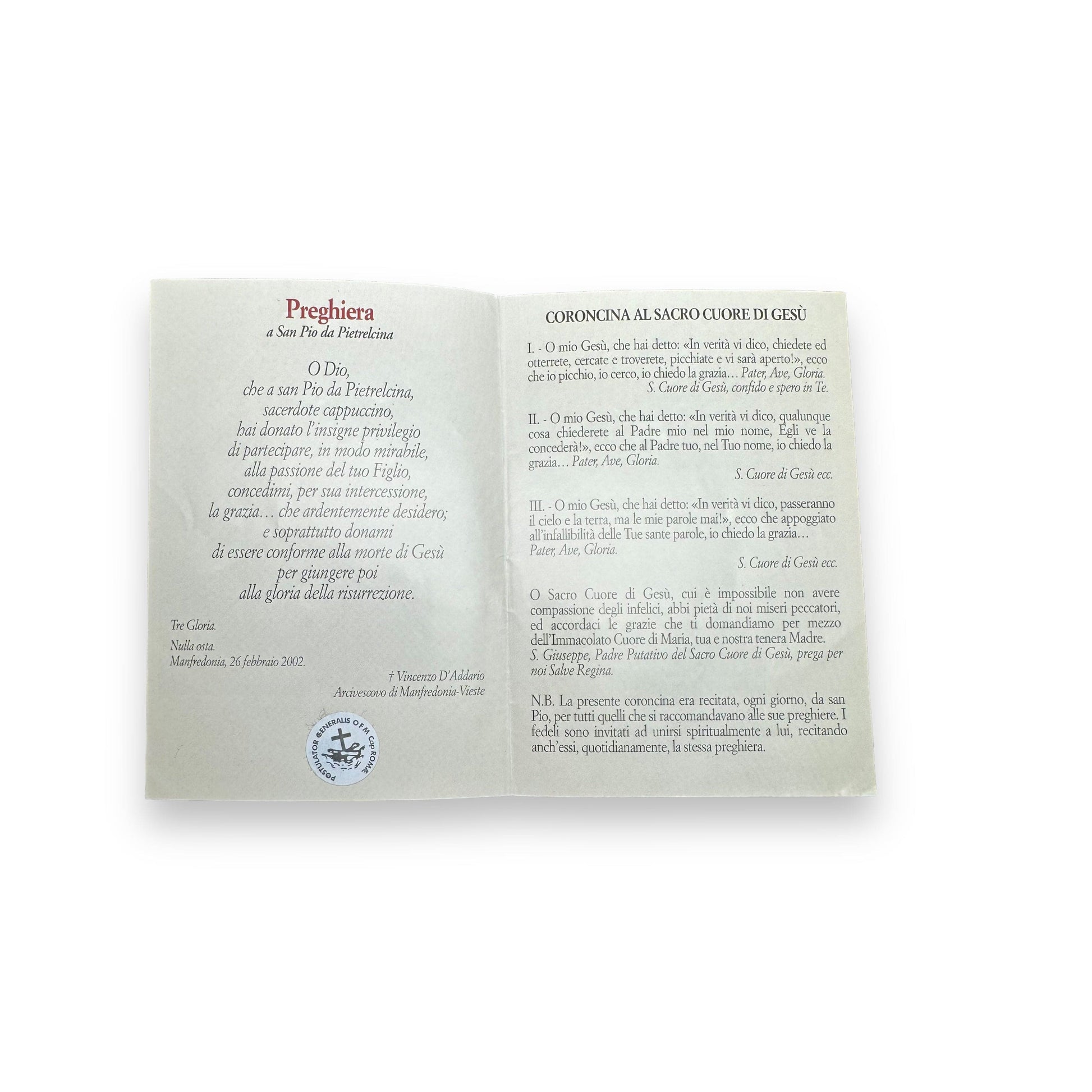 Padre Pio Holy Card - St. Pio vintage Prayer Card | Catholically