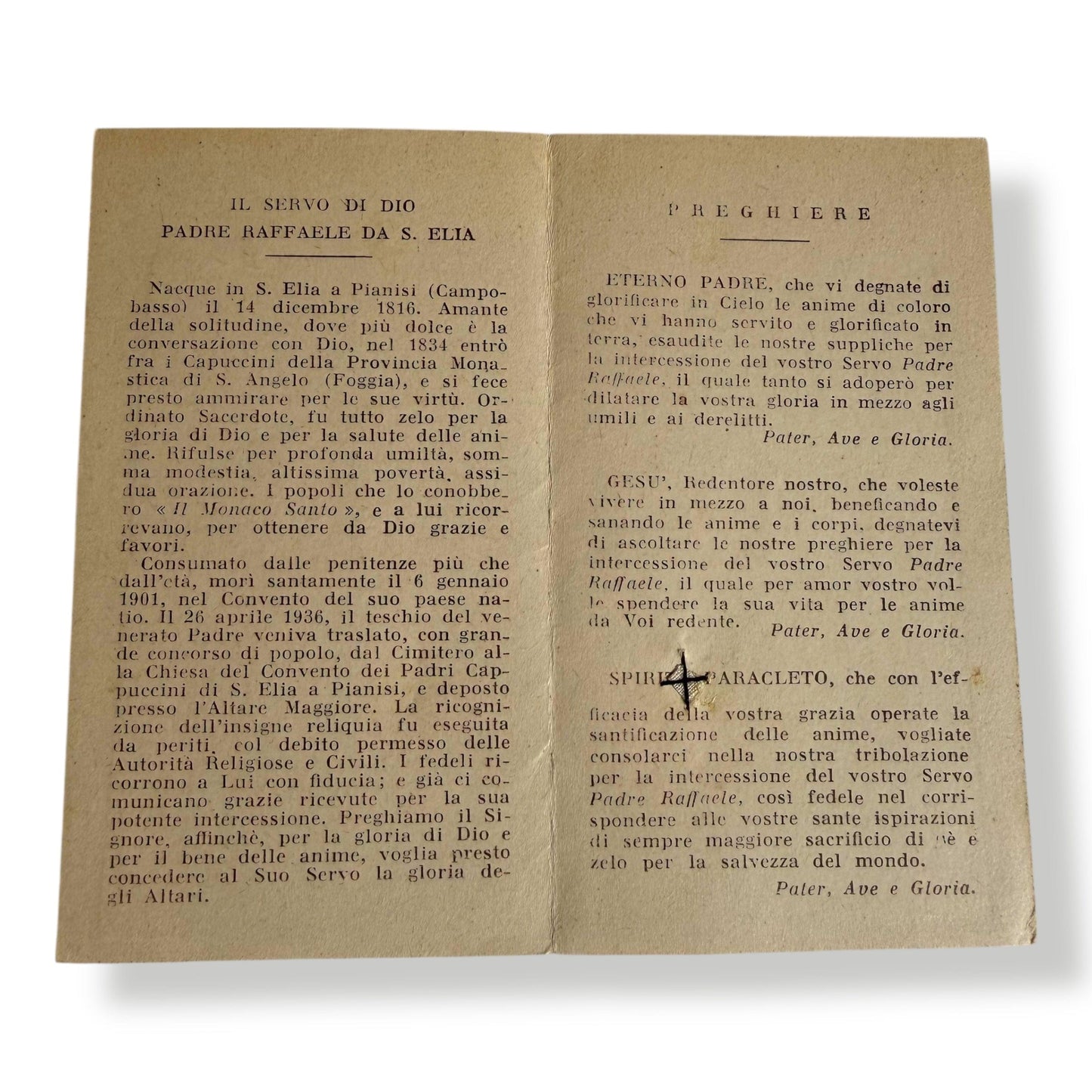 Padre Raffaele da Sant’Elia Relic – Blessed by Pope Leo XIV – Vintage Holy Card | Catholically