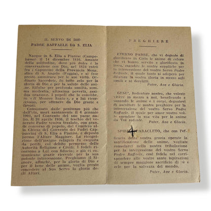 Padre Raffaele da Sant’Elia Relic – Blessed by Pope Leo XIV – Vintage Holy Card | Catholically
