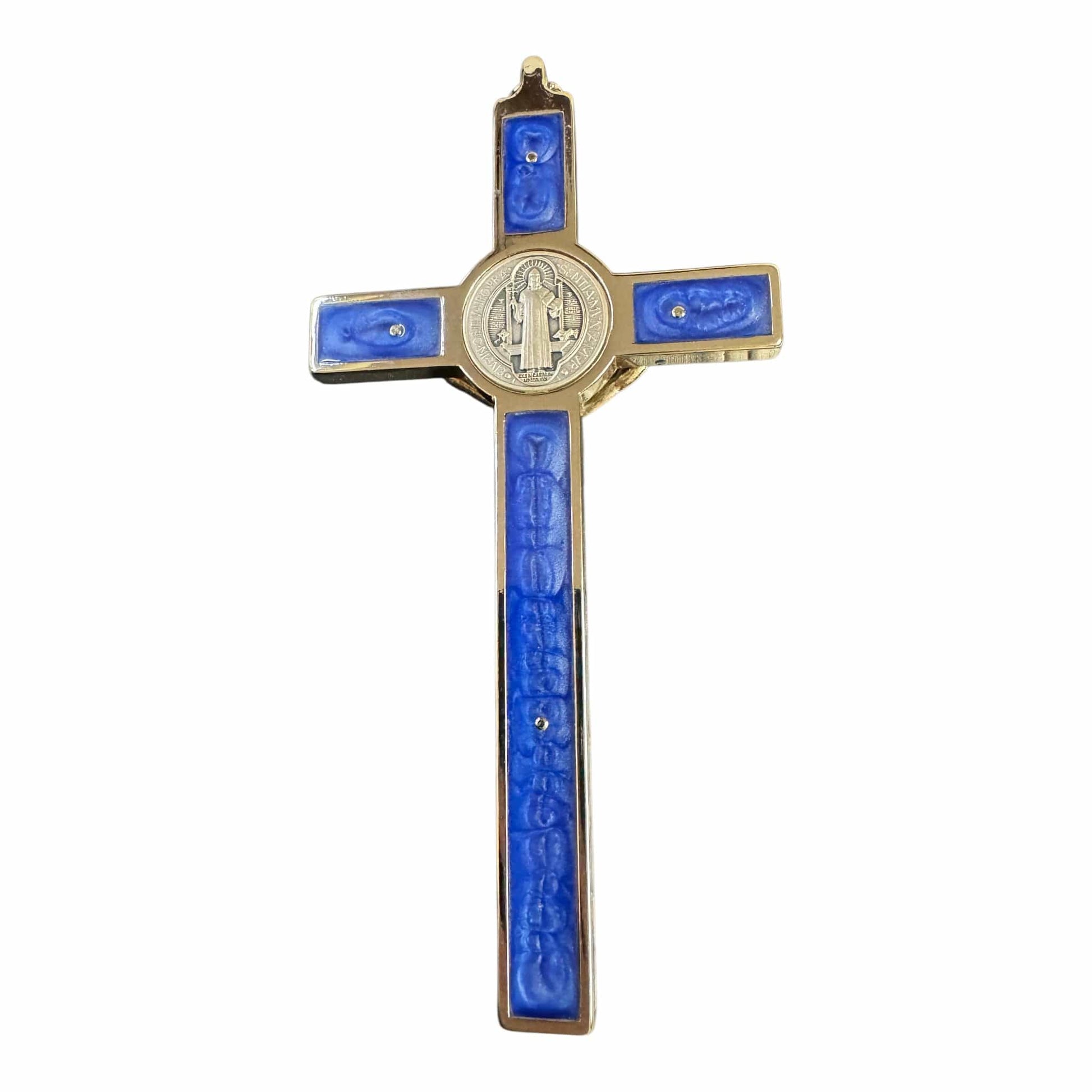 Pearl Blue 4.5" St. Benedict Wall Crucifix - Exorcism Cross - Blessed By Pope | Catholically