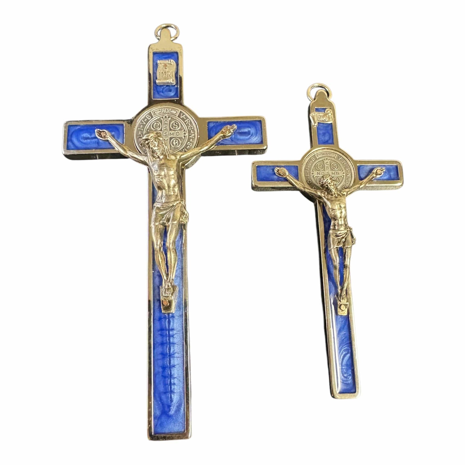 Pearl Blue 6 1/4" Saint Benedict Wall Crucifix - Exorcism Cross - Blessed By Pope | Catholically
