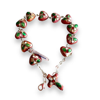 Pink Bracelet Cloisonne Rosary  - Blessed By Pope w/COA | Catholically