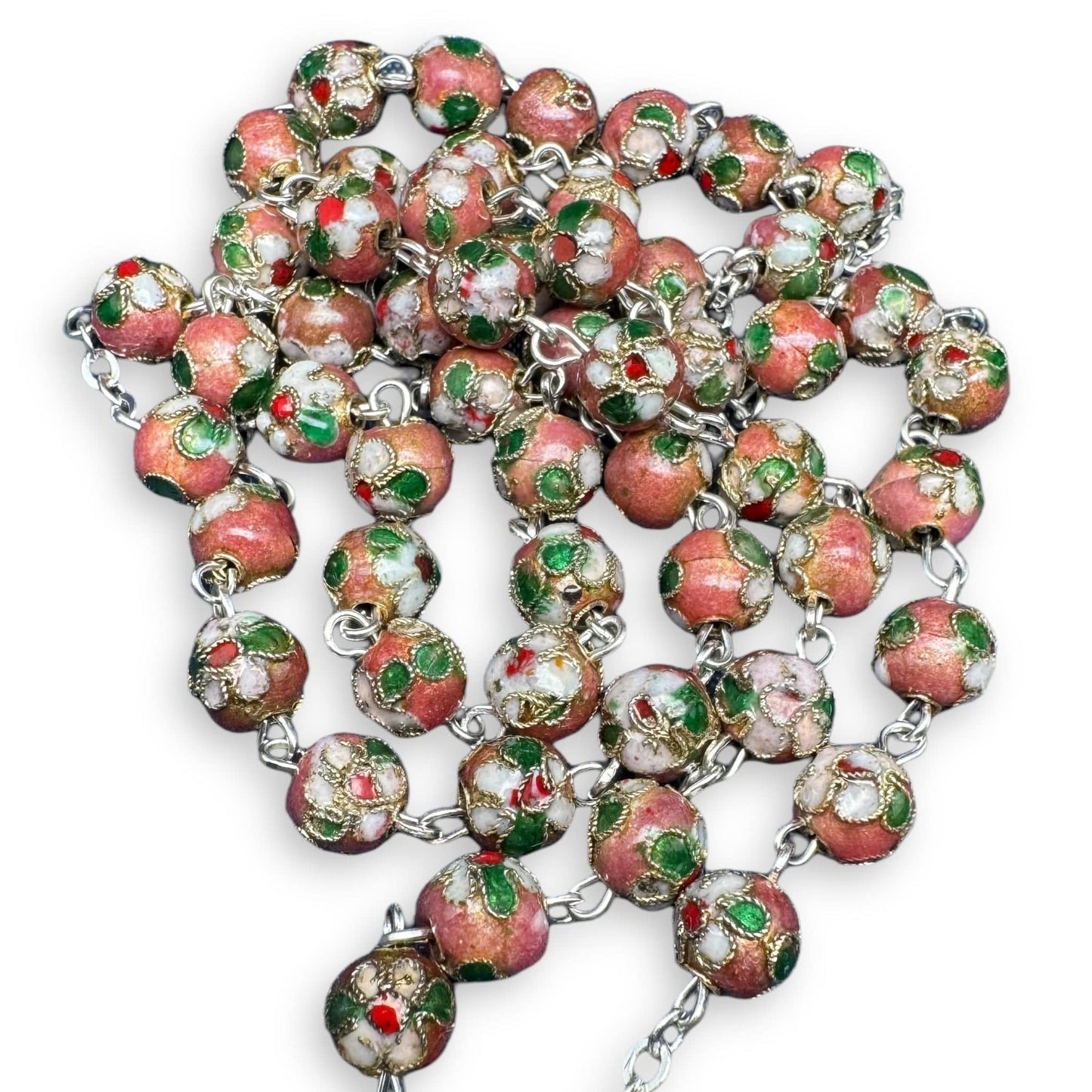 Pink Cloisonne Rosary  - Blessed by Pope - w/ COA | Catholically
