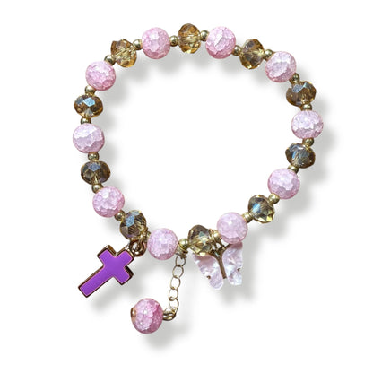 Pink Serenity Bracelet – Cross & Butterfly Charm Blessed by Pope | Catholically