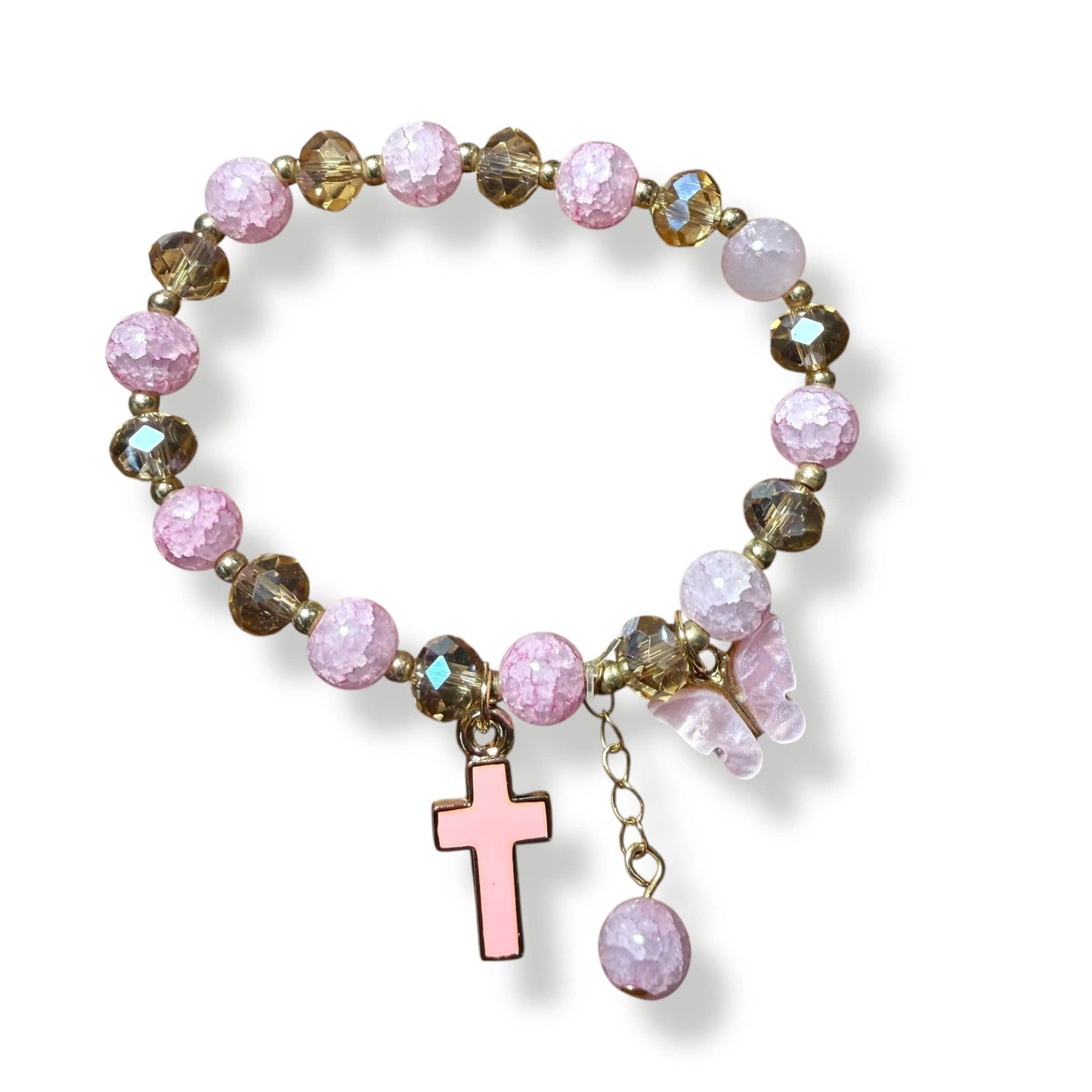 Pink Serenity Bracelet – Cross & Butterfly Charm Blessed by Pope | Catholically