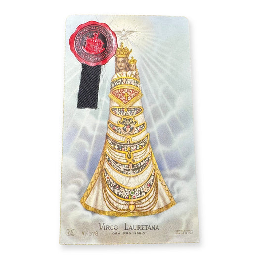Prayer Card to the Virgin of Loreto with Relic | Catholically
