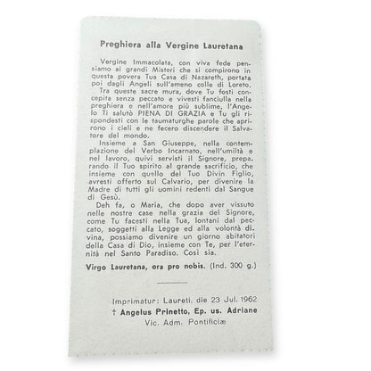 Prayer Card to the Virgin of Loreto with Relic | Catholically