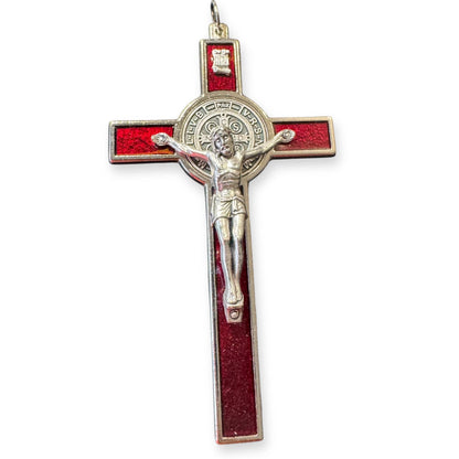 Red 4 1/2" St. Benedict Crucifix - Exorcism Cross  - Blessed - San Benito Cruz | Catholically