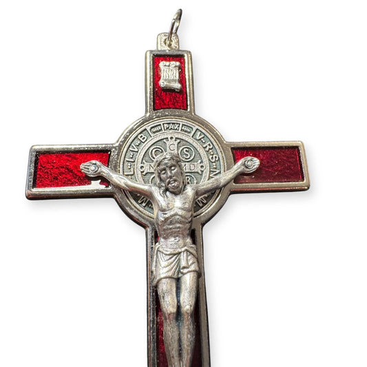 Red 4 1/2" St. Benedict Crucifix - Exorcism Cross  - Blessed - San Benito Cruz | Catholically