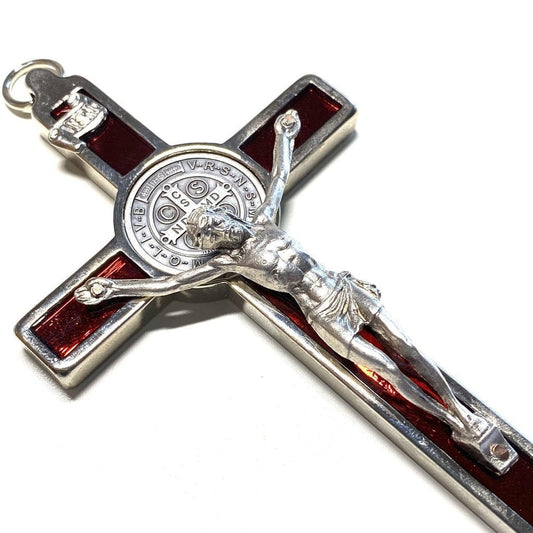 Red 6 1/4" Saint Benedict Wall Crucifix - Exorcism Cross - Blessed By Pope