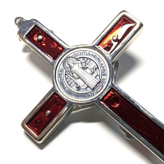 Hl. Benedikt Kreuz - 4 1/2 rotes Emaille-Kruzifix - Gesegnet von Papst Leo