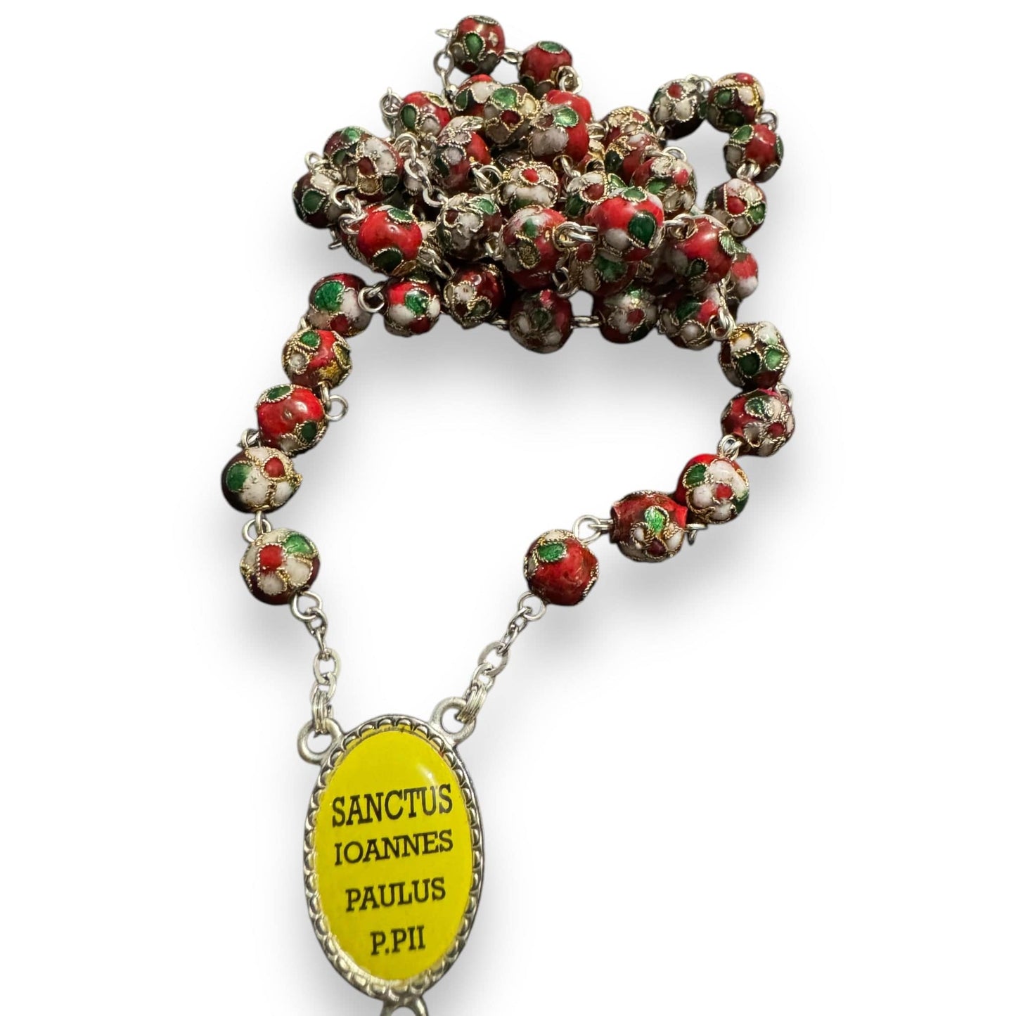 Red Cloisonne Rosary - St.John Paul Ii w/ Ex-Indumentis Relic Medal | Catholically