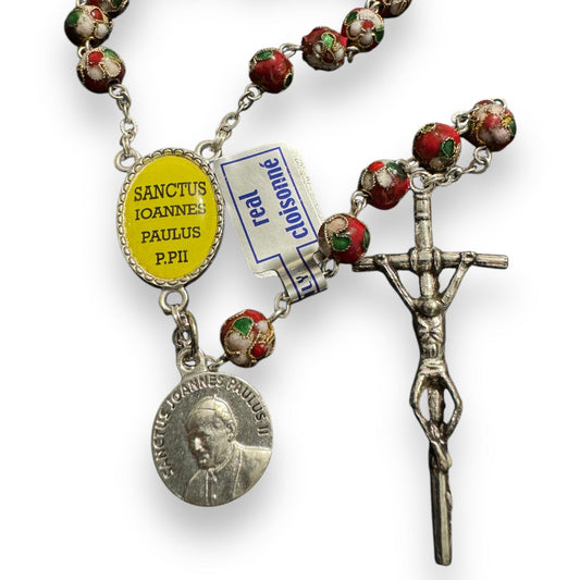 Red Cloisonne Rosary - St.John Paul Ii w/ Ex-Indumentis Relic Medal | Catholically