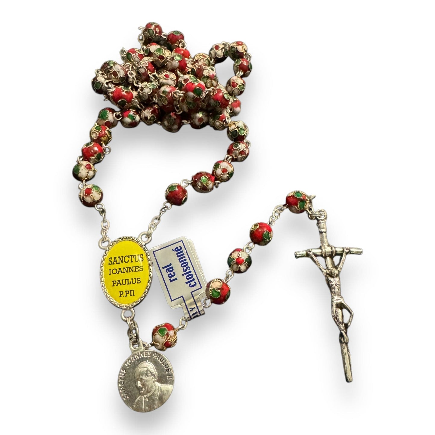 Red Cloisonne Rosary - St.John Paul Ii w/ Ex-Indumentis Relic Medal | Catholically