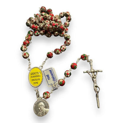 Red Cloisonne Rosary - St.John Paul Ii w/ Ex-Indumentis Relic Medal | Catholically