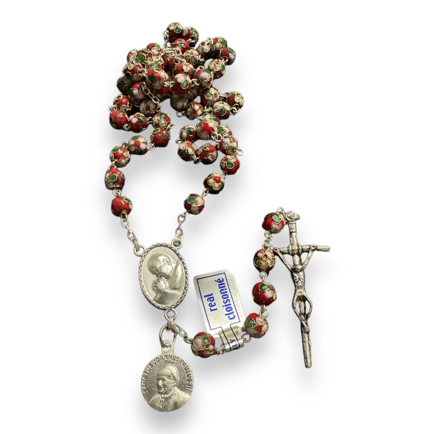 Red Cloisonne Rosary - St.John Paul Ii w/ Ex-Indumentis Relic Medal | Catholically