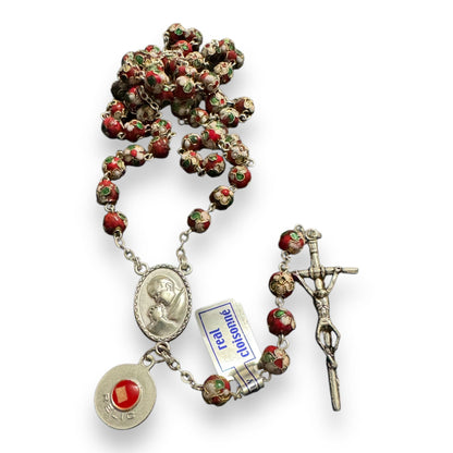 Red Cloisonne Rosary - St.John Paul Ii w/ Ex-Indumentis Relic Medal | Catholically