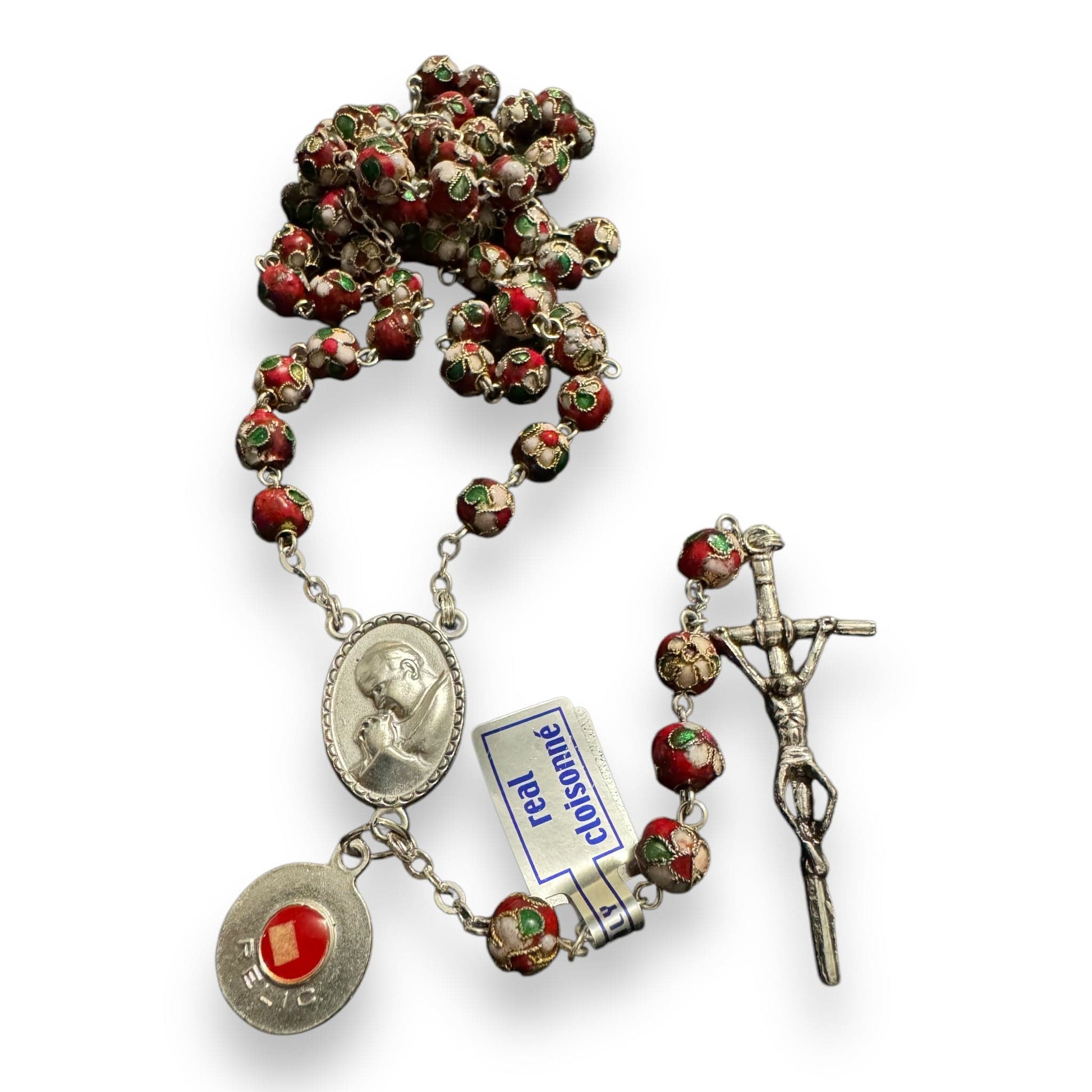 Red Cloisonne Rosary - St.John Paul Ii w/ Ex-Indumentis Relic Medal | Catholically