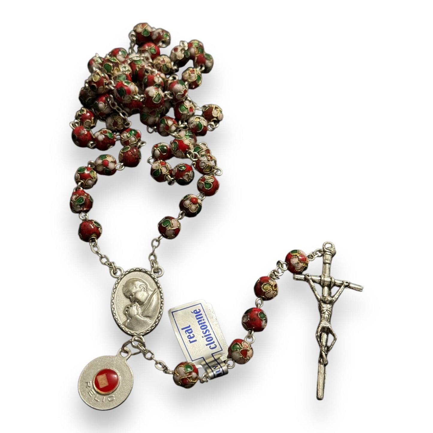 Red Cloisonne Rosary - St.John Paul Ii w/ Ex-Indumentis Relic Medal | Catholically