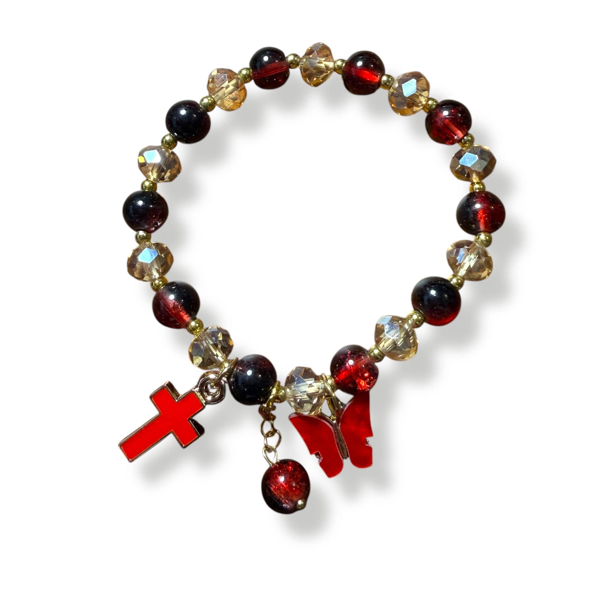 Red Devotion Bracelet – Cross & Butterfly Charm Blessed by Pope | Catholically