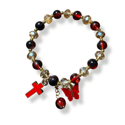 Red Devotion Bracelet – Cross & Butterfly Charm Blessed by Pope | Catholically