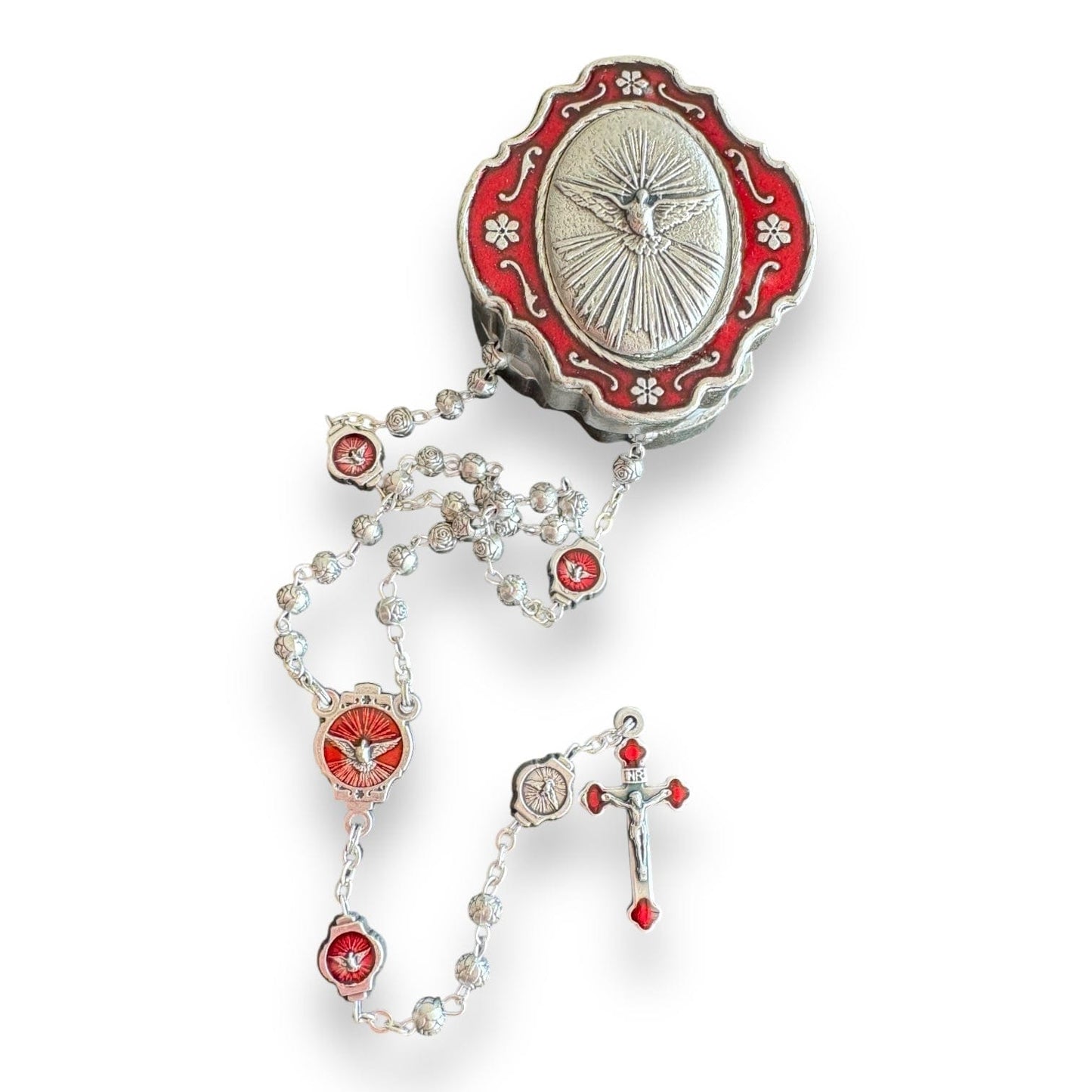 Red Holy Spirit Tiny Rosary with Dove Box – Blessed in Rome | Catholically