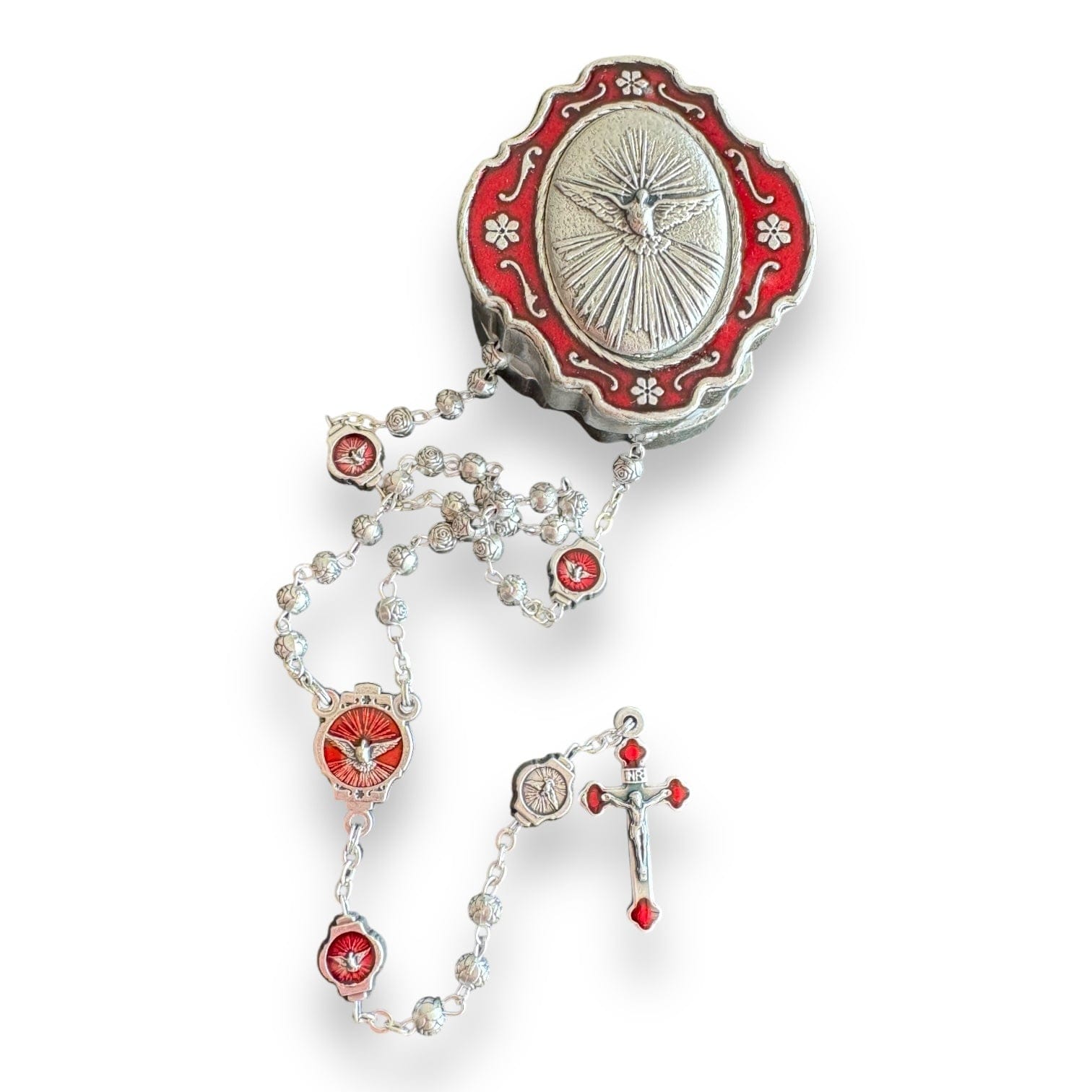Red Holy Spirit Tiny Rosary with Dove Box – Blessed in Rome | Catholically