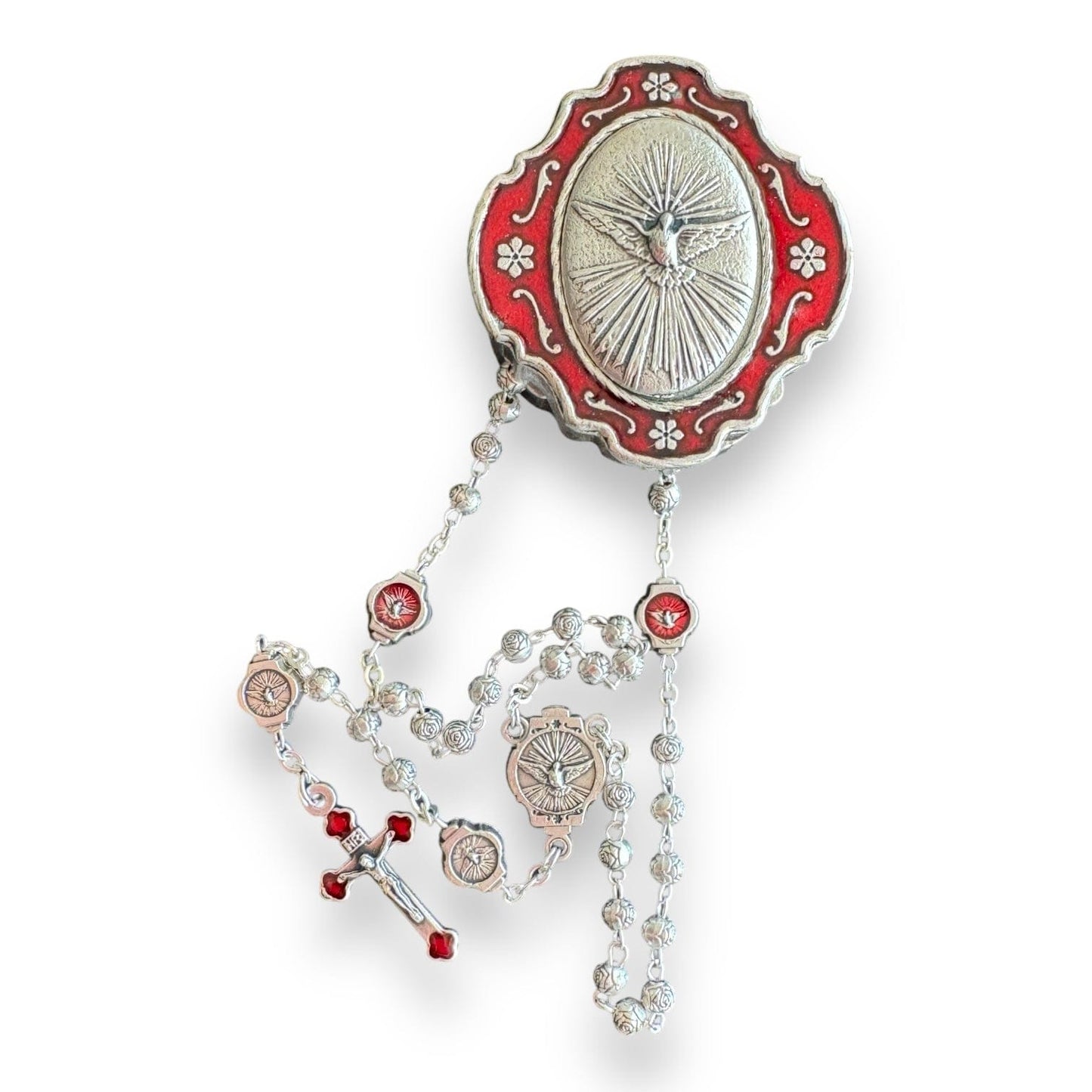 Red Holy Spirit Tiny Rosary with Dove Box – Blessed in Rome | Catholically