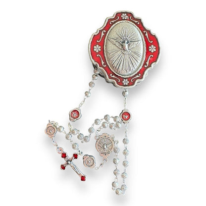 Red Holy Spirit Tiny Rosary with Dove Box – Blessed in Rome | Catholically