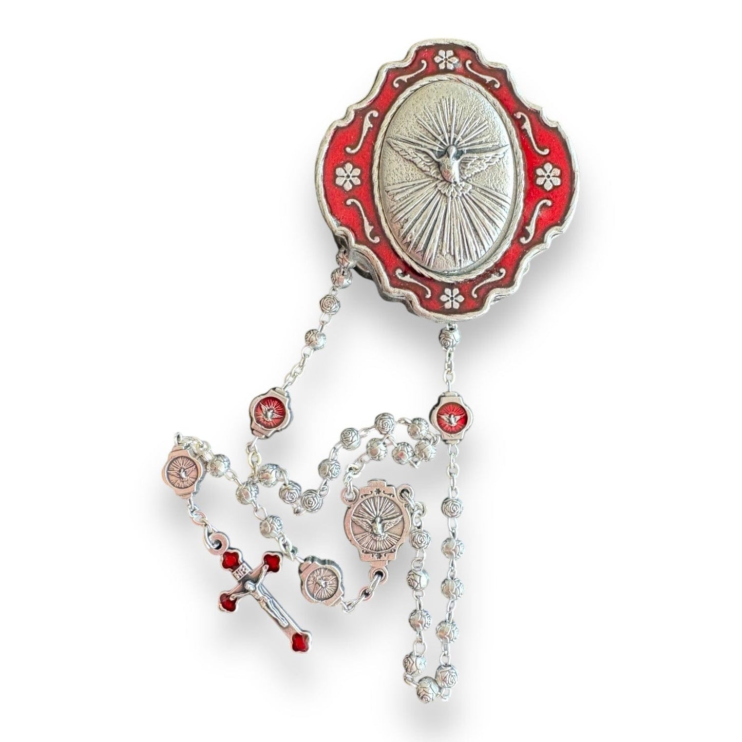Red Holy Spirit Tiny Rosary with Dove Box – Blessed in Rome | Catholically