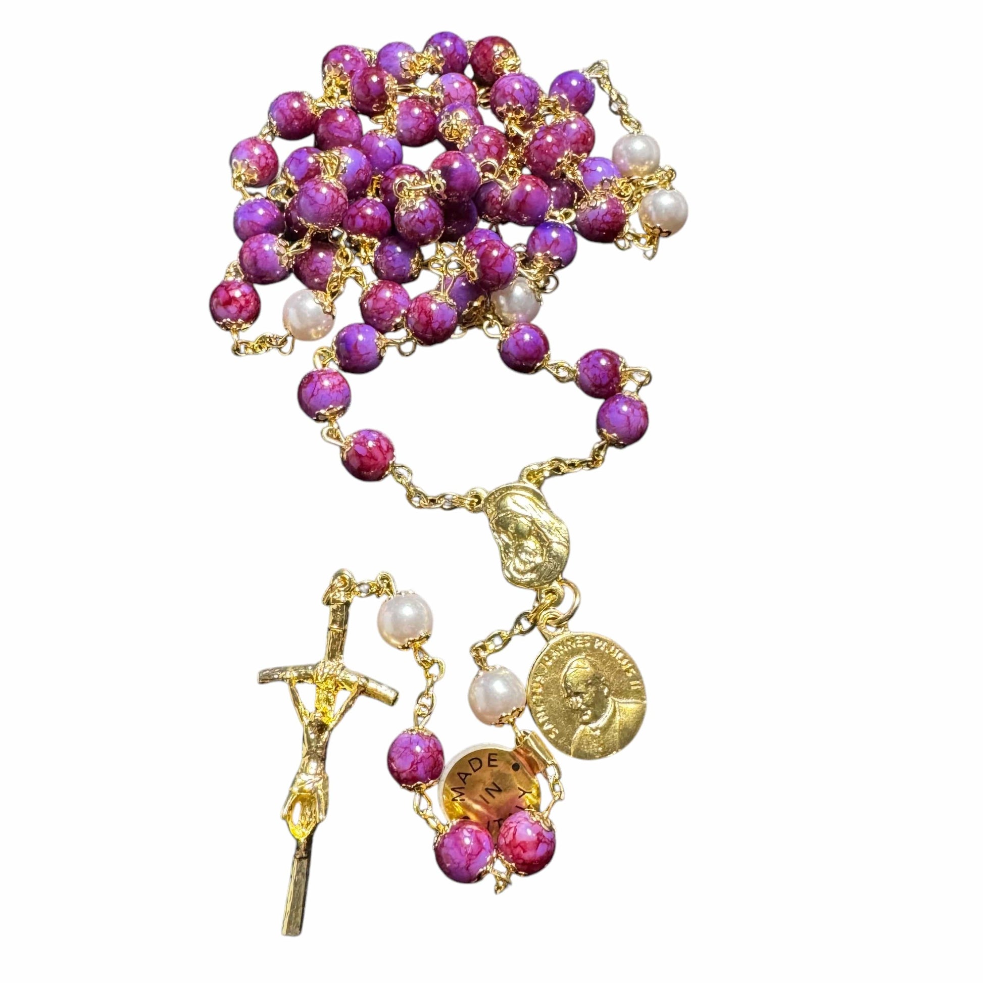 Saint JPII - St.John Paul II Pope - Blessed Rosary with Relic Ex-Indumentis | Catholically