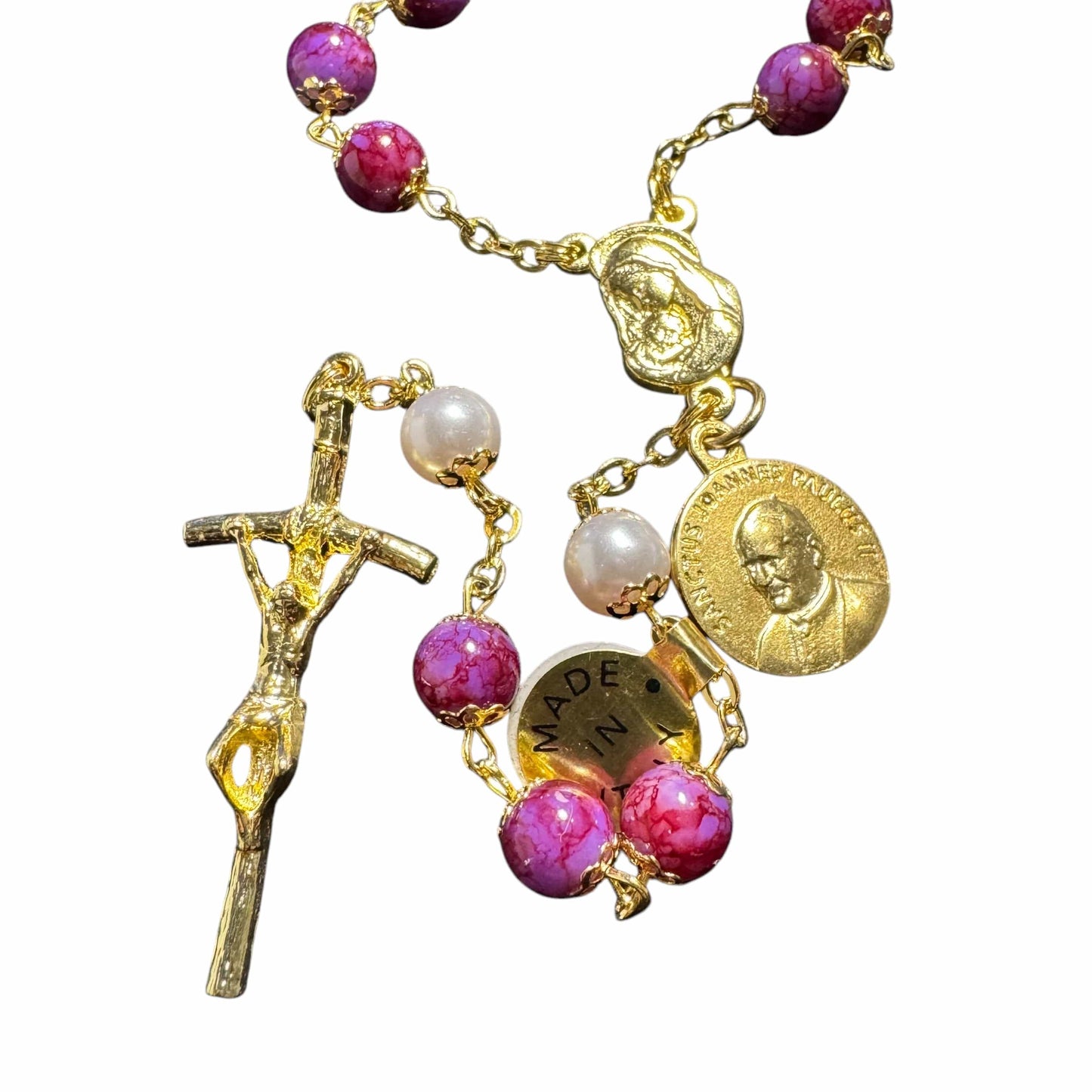 Saint JPII - St.John Paul II Pope - Blessed Rosary with Relic Ex-Indumentis | Catholically