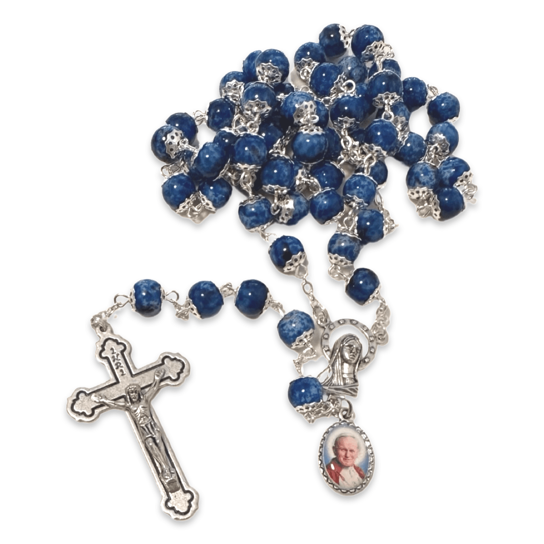 Saint JPII - St.John Paul II Pope - Blessed Rosary With Relic Ex-Indumentis | Catholically