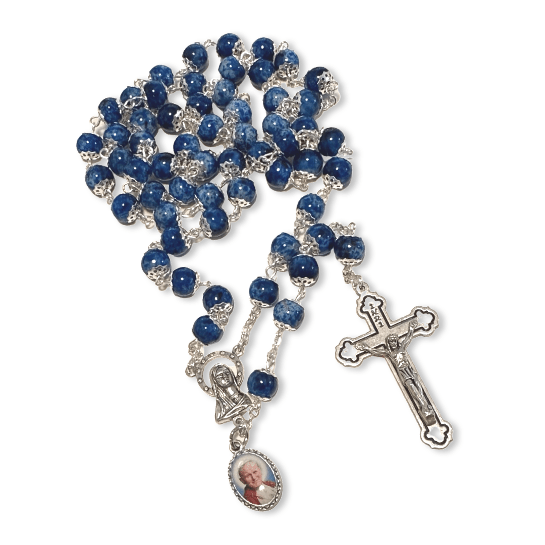Saint JPII - St.John Paul II Pope - Blessed Rosary With Relic Ex-Indumentis | Catholically