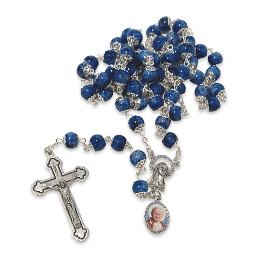 Saint JPII - St.John Paul II Pope - Blessed Rosary With Relic Ex-Indumentis | Catholically