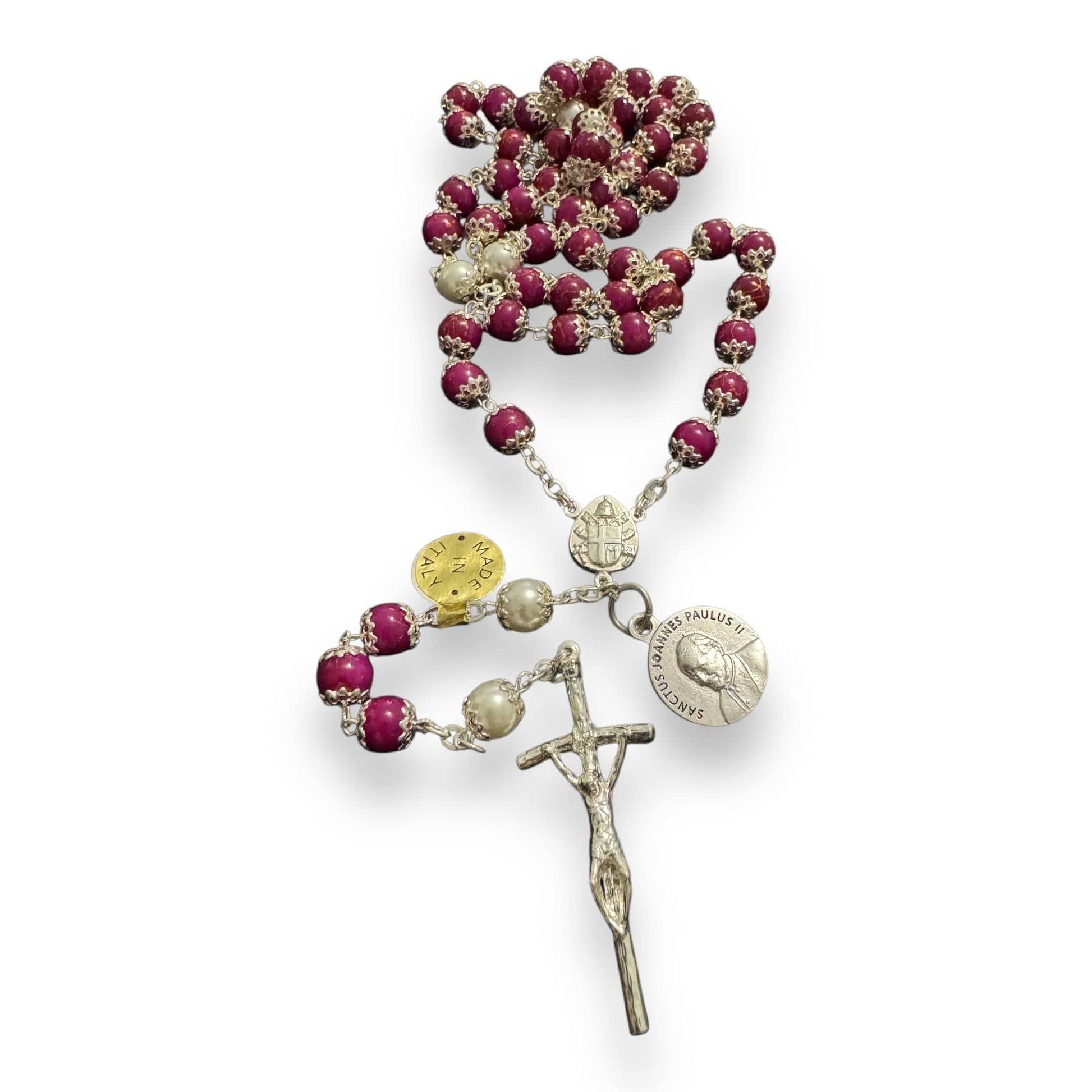 Saint JPII - St.John Paul II Pope - Blessed Rosary with Relic Ex-Indumentis | Catholically