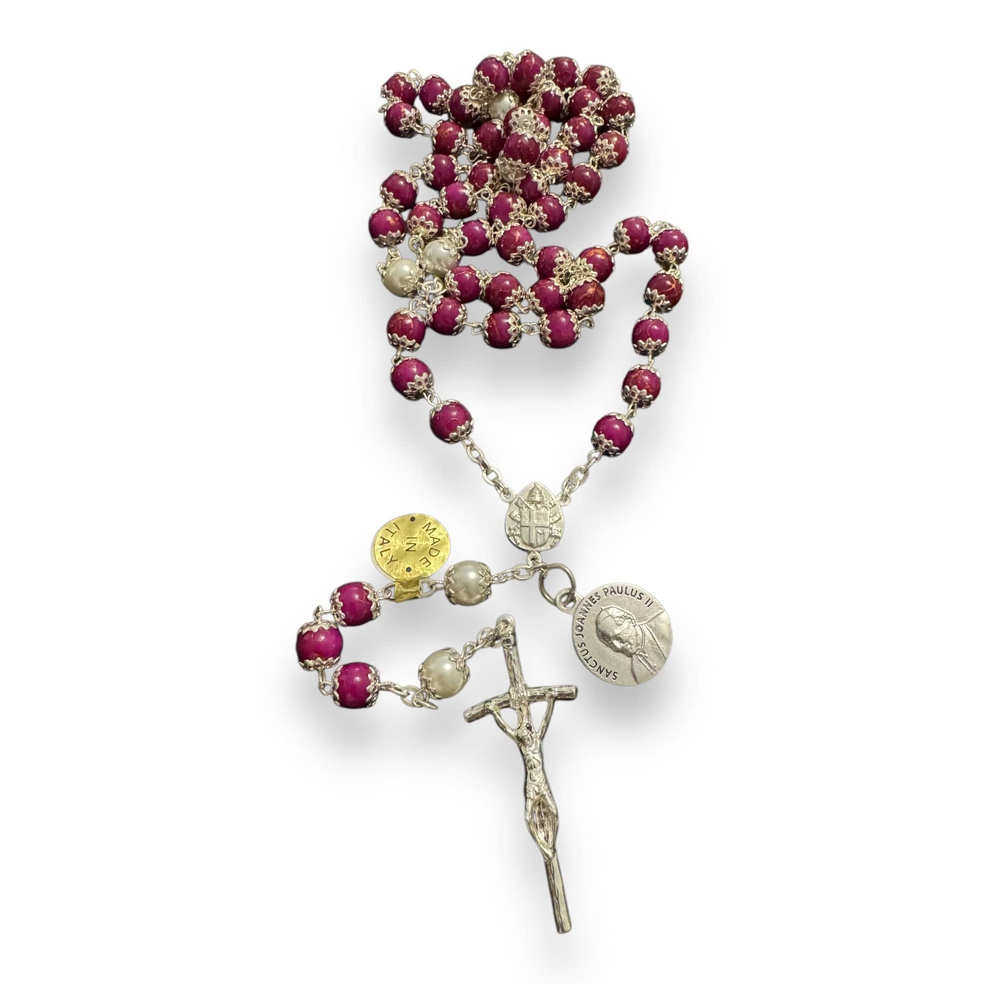 Saint JPII - St.John Paul II Pope - Blessed Rosary with Relic Ex-Indumentis | Catholically