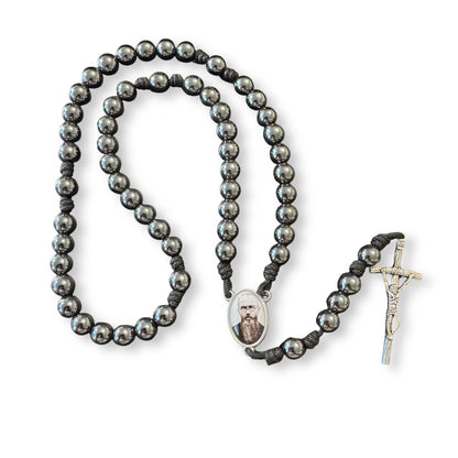 Saint Kolbe Relic Hematite Rosary - Handcrafted Spiritual Keepsake | Catholically