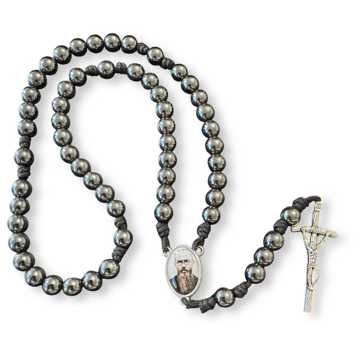 Saint Kolbe Relic Hematite Rosary - Handcrafted Spiritual Keepsake | Catholically