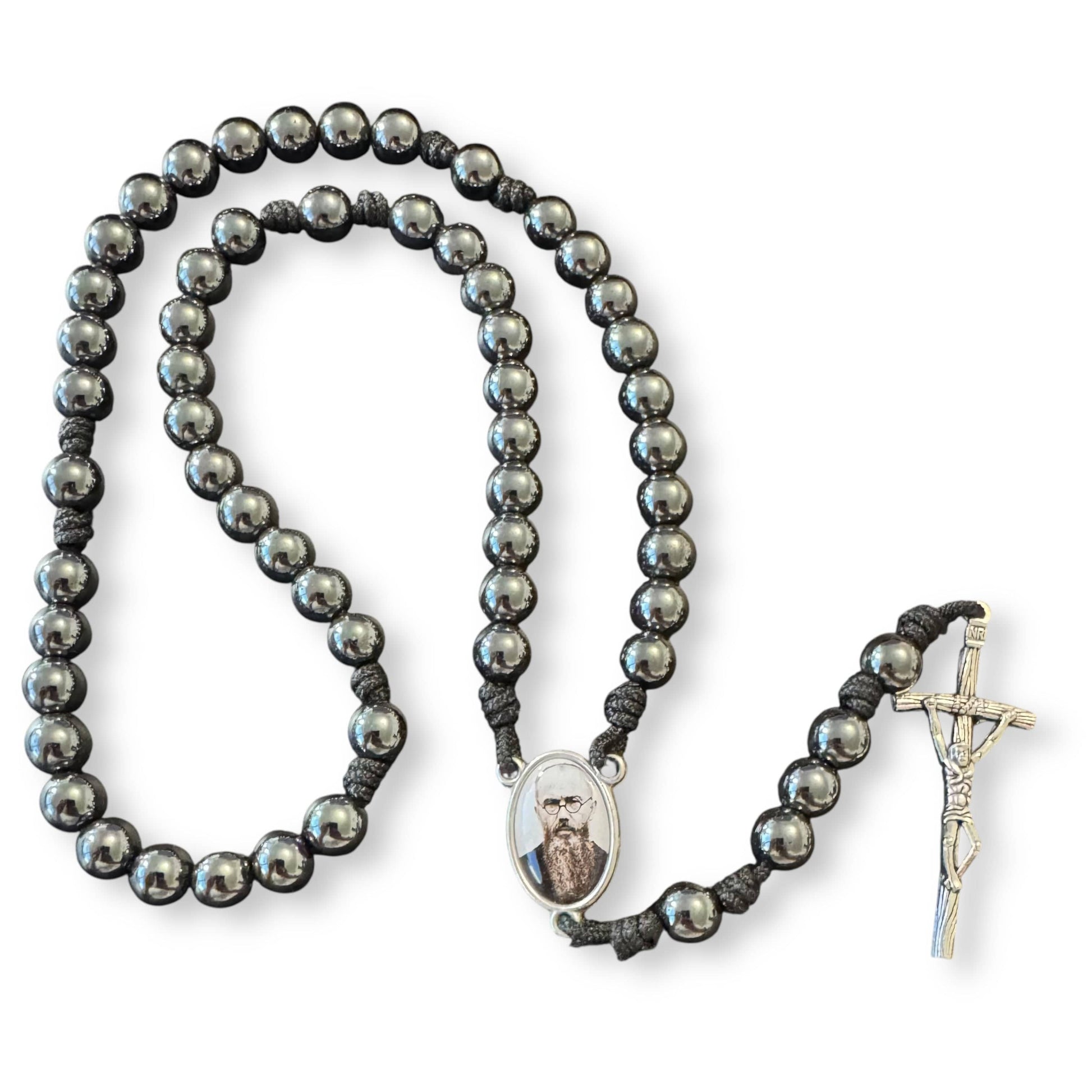 Saint Kolbe Relic Hematite Rosary - Handcrafted Spiritual Keepsake | Catholically