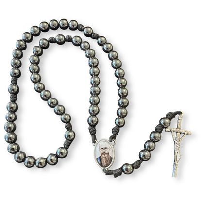 Saint Kolbe Relic Hematite Rosary - Handcrafted Spiritual Keepsake | Catholically