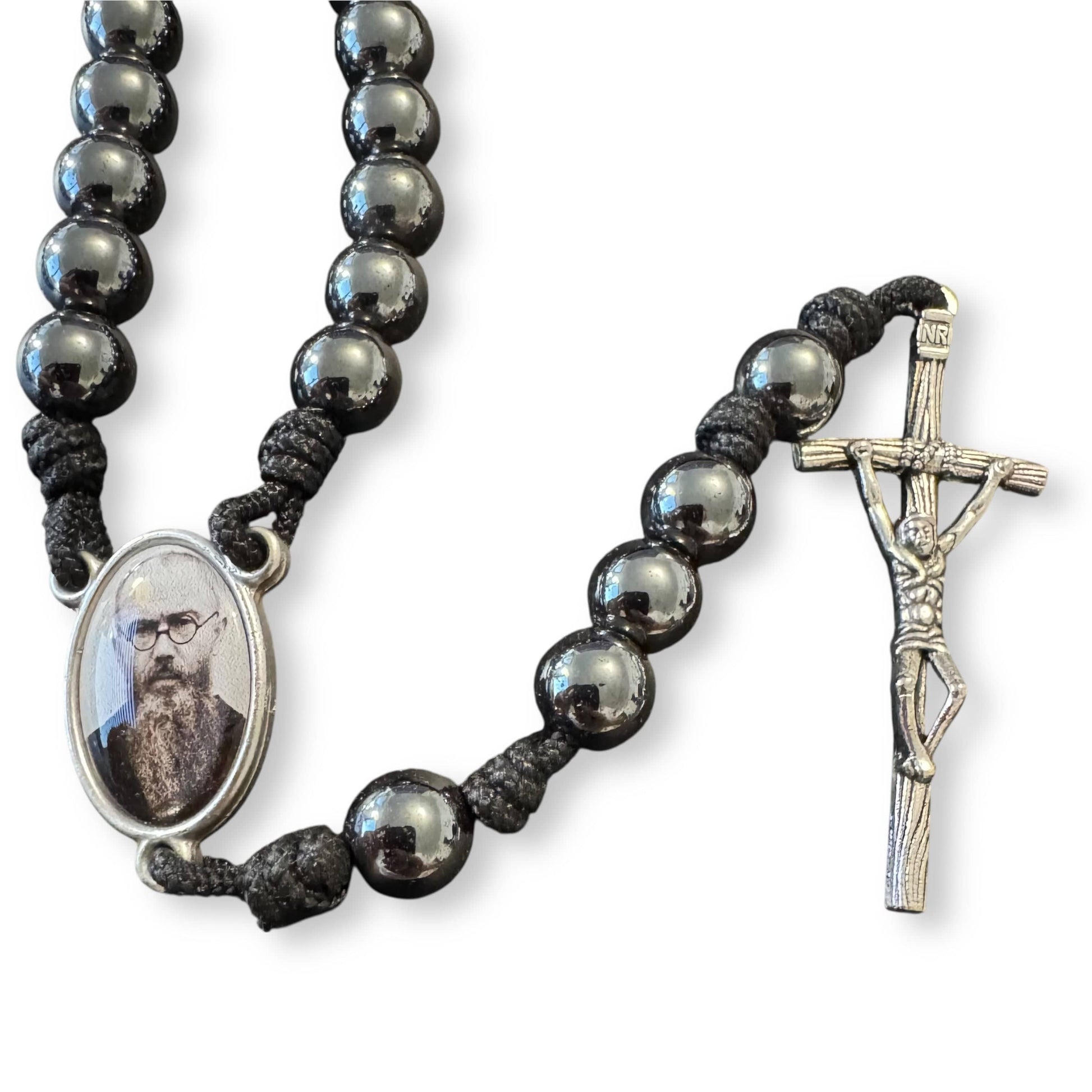 Saint Kolbe Relic Hematite Rosary - Handcrafted Spiritual Keepsake | Catholically