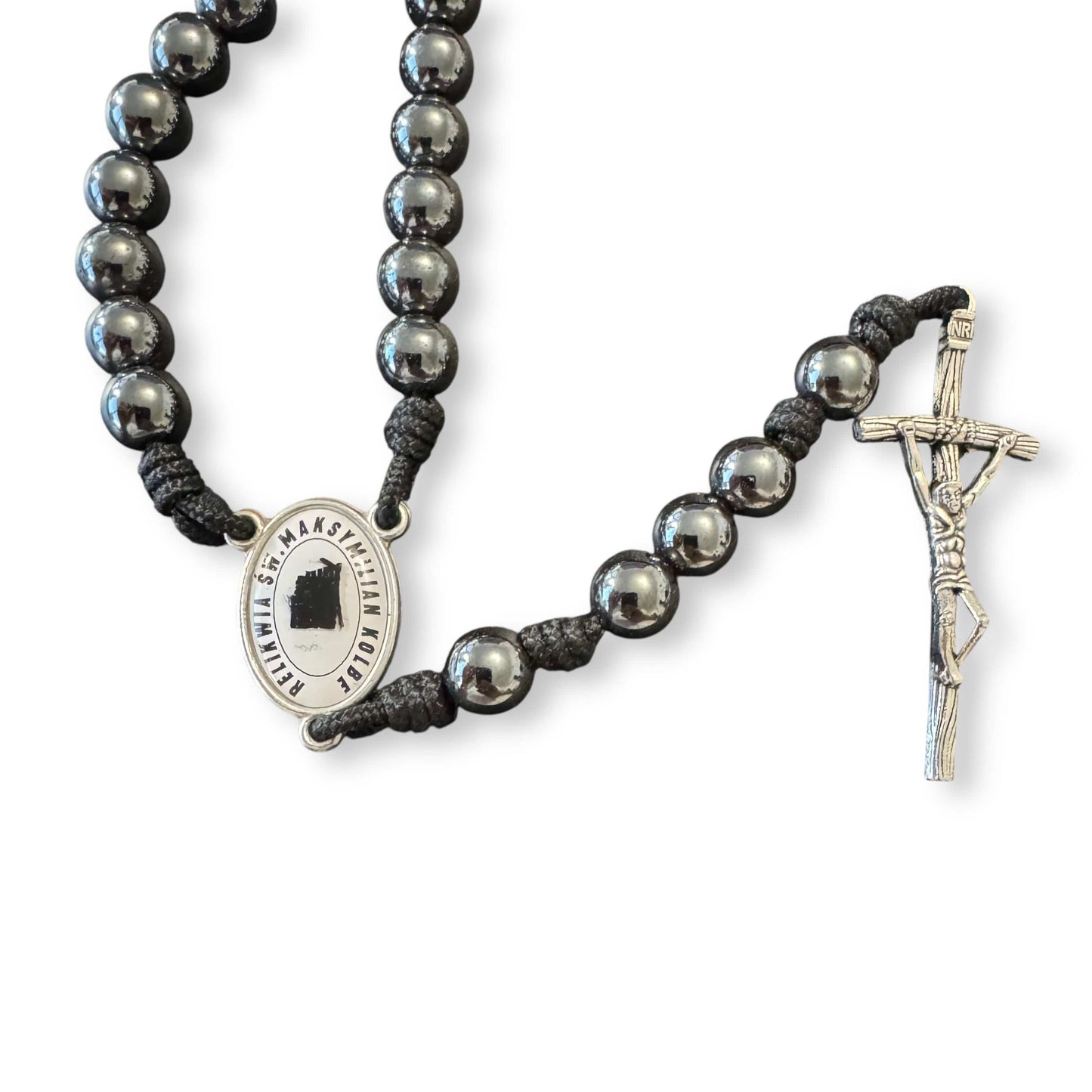 Saint Kolbe Relic Hematite Rosary - Handcrafted Spiritual Keepsake | Catholically