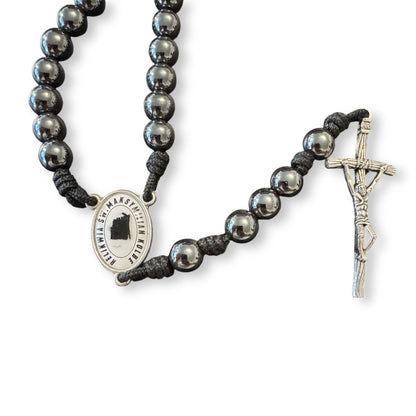 Saint Kolbe Relic Hematite Rosary - Handcrafted Spiritual Keepsake | Catholically