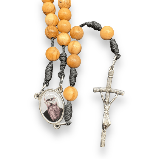 Saint Kolbe Relic Wooden Rosary - Handcrafted Spiritual Keepsake | Catholically
