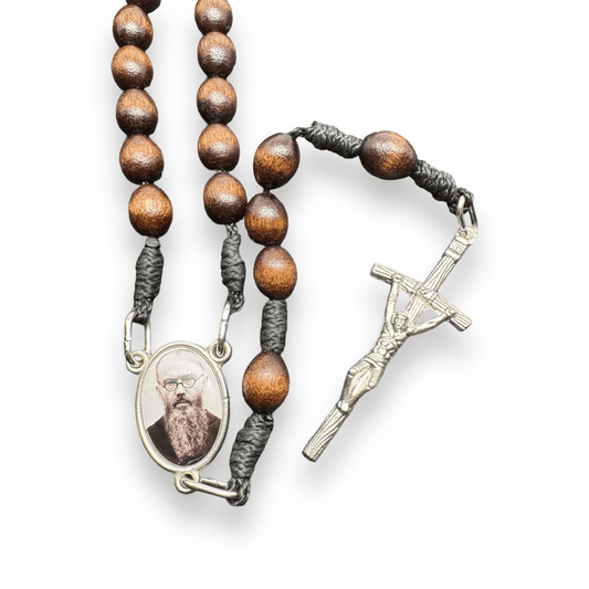 Saint Kolbe Relic Wooden Rosary - Handcrafted Spiritual Keepsake | Catholically