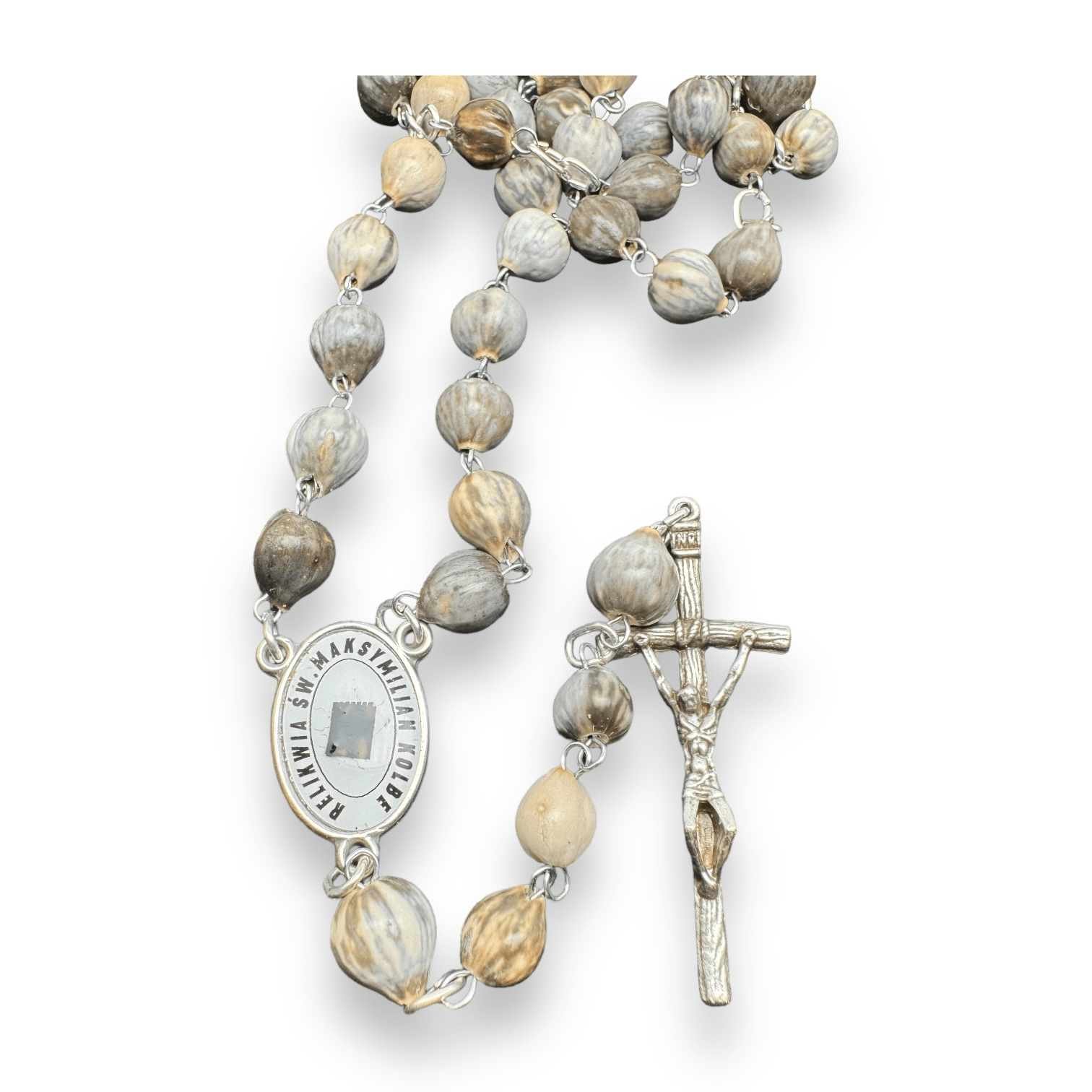 Saint Kolbe Relic Wooden Rosary - Handcrafted Spiritual Keepsake | Catholically